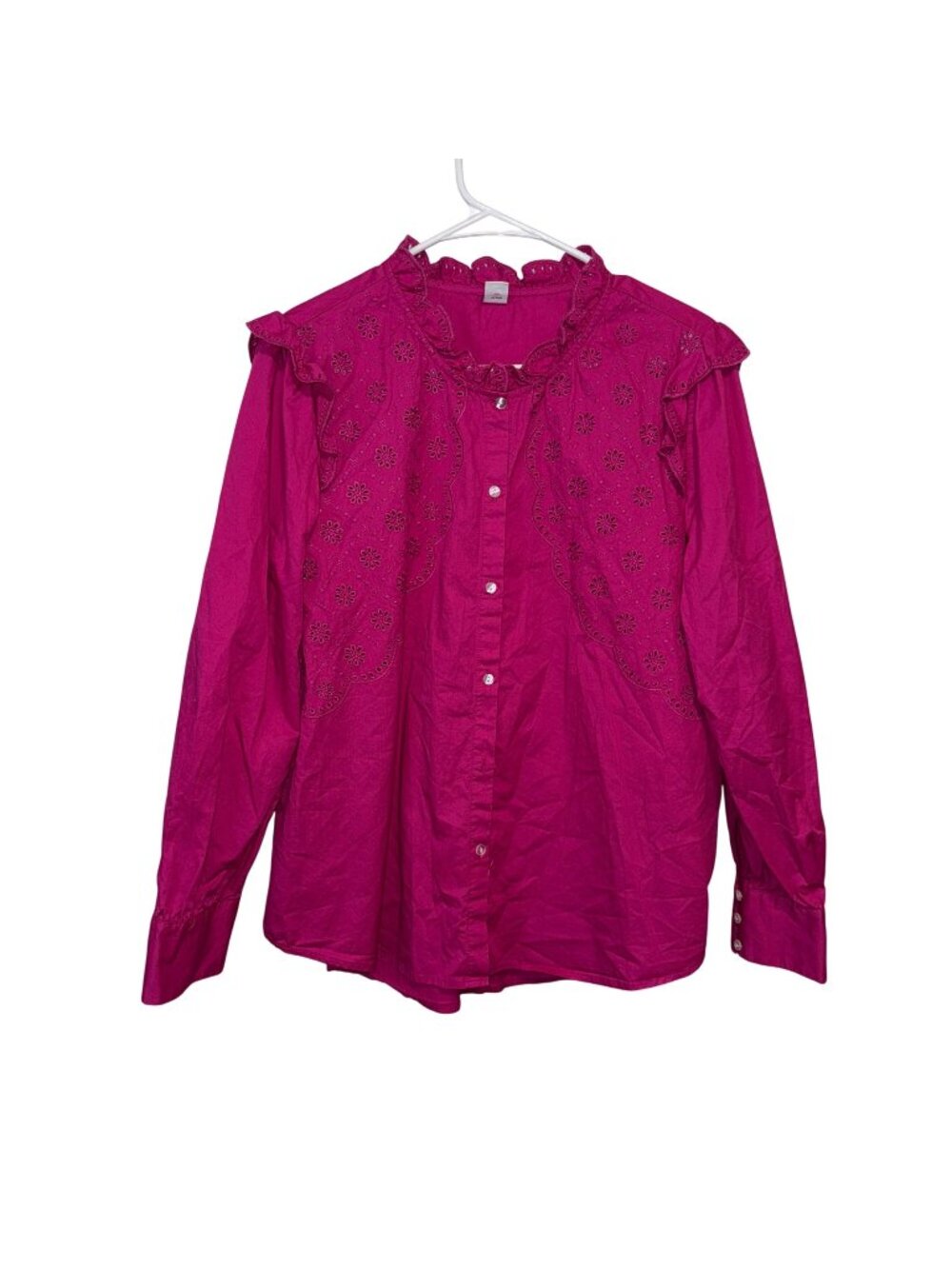 Old Navy Womens Fuchsia Long Sleeve Eyelet Ruffle Blouse Size L